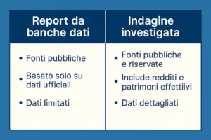 Tabella comparativa tra report da banche dati e indagine patrimoniale investigata
